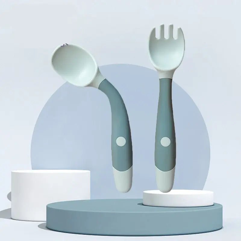 couvert pour bébé - cuillère + fourchette - pliable 360° - Mamanplusbebe