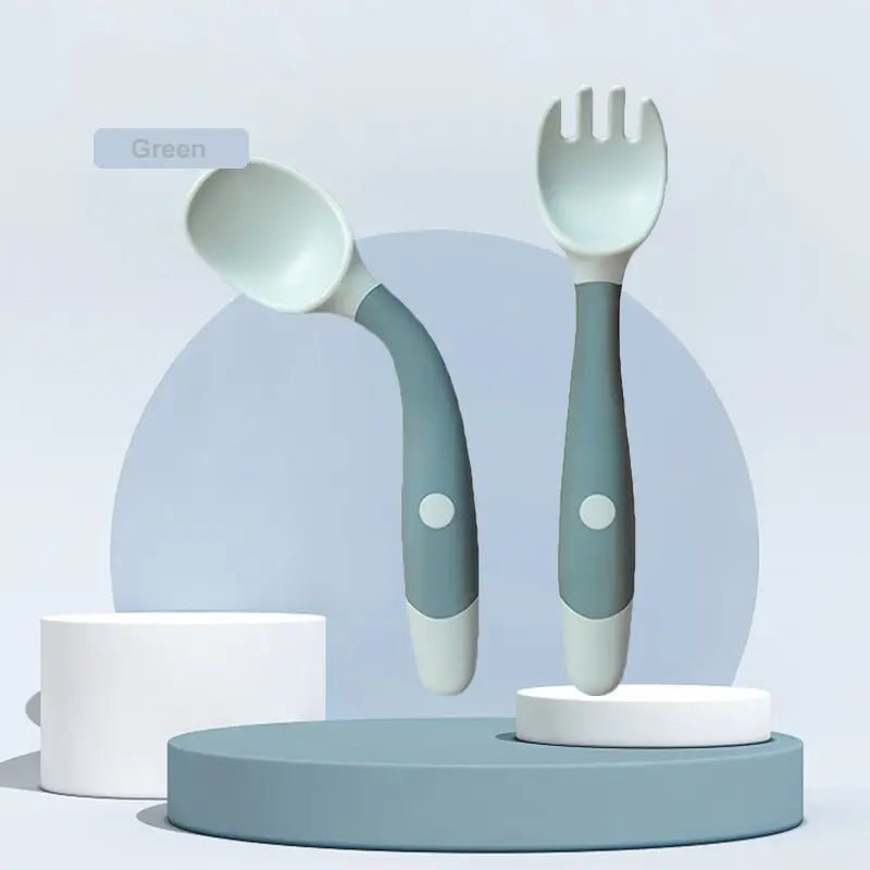 couvert pour bébé - cuillère + fourchette - pliable 360° - Mamanplusbebe
