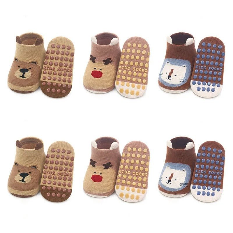 chaussette antidérapante bébé - lot de 6 paires - motifs animaux - Mamanplusbebe