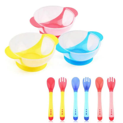 cuillère pour bébé, fourchette et bol soucoupe assortis - Mamanplusbebe
