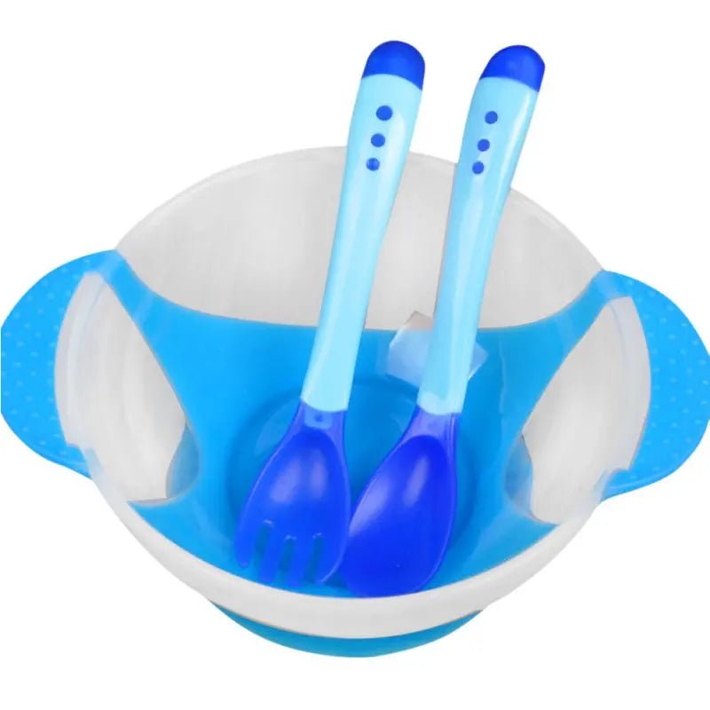 cuillère pour bébé, fourchette et bol soucoupe assortis - Mamanplusbebe