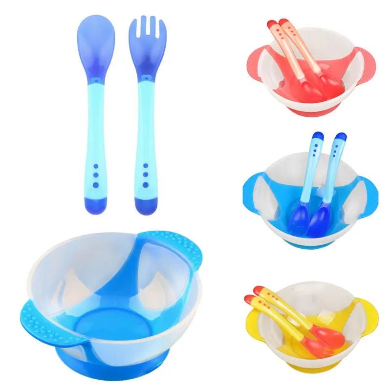 cuillère pour bébé, fourchette et bol soucoupe assortis - Mamanplusbebe